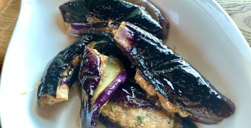 Stuffed eggplants on a white plate