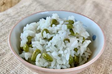 cooked edamae rice in a bowl